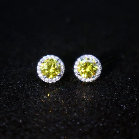 Women's Round Yellow Birthstone Elegant Mall Dainty Halo Cubic Zirconia Earring - Picture 4 of 6